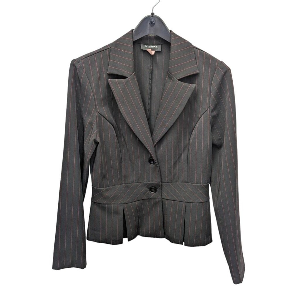 Vintage 1990s Y2K Alyn Paige Black Red Striped Stretch Career Blazer Jacket 9/10